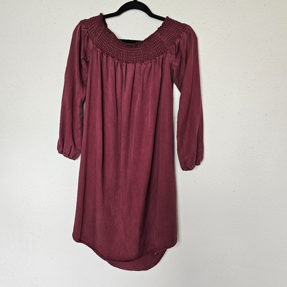 Isabel Maternity Burgundy Red Wine Midi Lyocell‎ Flowy Dress Peplum Neckline XS - Picture 1 of 10